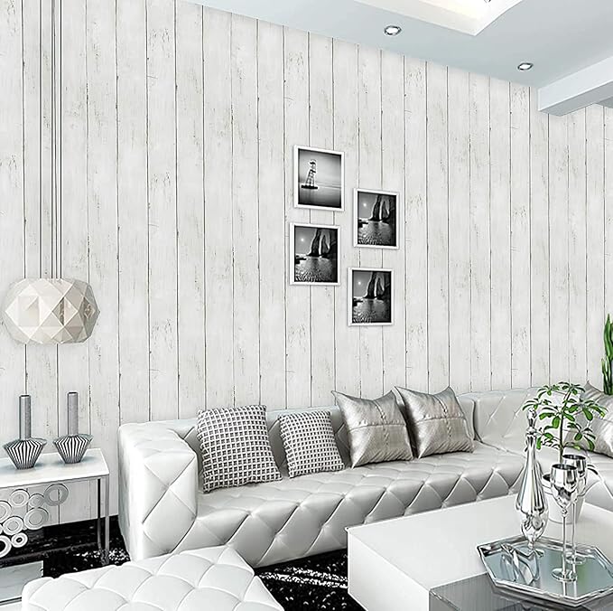 CiCiwind Peel and Stick Wallpaper Wood Contact Paper White Shiplap Wall Paper Peel and Stick Modern Rustic Wood Removable Waterproof Self Adhesive Wallpapers for Cabinets Bedroom Bathroom 78.7