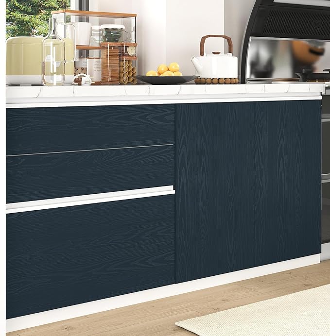 Wallercity Navy Blue Wood Grain Countertop Contact Paper Waterproof 15.8"x236" Kitchen Wallpaper Wood Contact Paper Peel and Stick Counter Top Wrap Faux Wooden Wallpaper for Bedroom Cabinet Vinyl