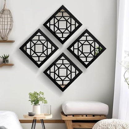 2 PCS Square Wall Mirror,Rustic Farmhouse Wall Mirrors,12 inch Small Mirror Art (style1 Black)