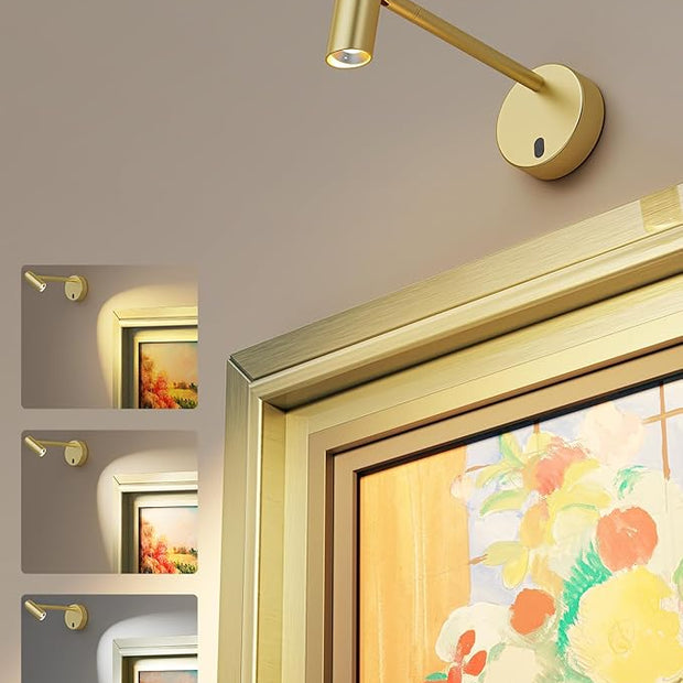 Picture Light for Wall, Battery Operated Art Light for Paintings CCT Dimmable Recharging Gallery Battery Wall Light with Remote Control for Living Room Gallery Dartboard Art Bathroom Gold