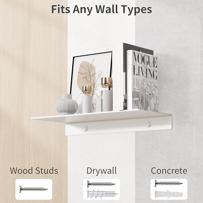 Danpoo Small Floating Shelf for Wall Storage, Mini Display Shelf for Collectibles, Metal Wall Shelf for Bathroom/Living Room/Kitchen/Bedroom(Silver, 8