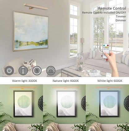 Wireless LED Picture Light with Remote,16in Metal Rechargeable Art Light Display Lamp,Dimmable and Timer Picture Lights for Paintings,3 Modes,Dartboard Light for Frame Picture Gallery Portrait