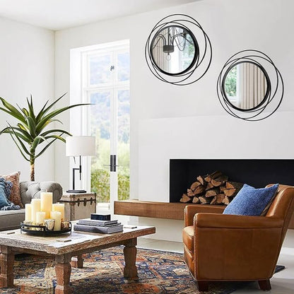 Cityelf 2 Set 15.7'' Black Circle Mirrors Wall Decor Iron Frame Wall Art Round Mirror Home Decor Hanging for Living Room/Bedroom/Bathroom/Entryway (Medium Size 15.7 inch,Circles)