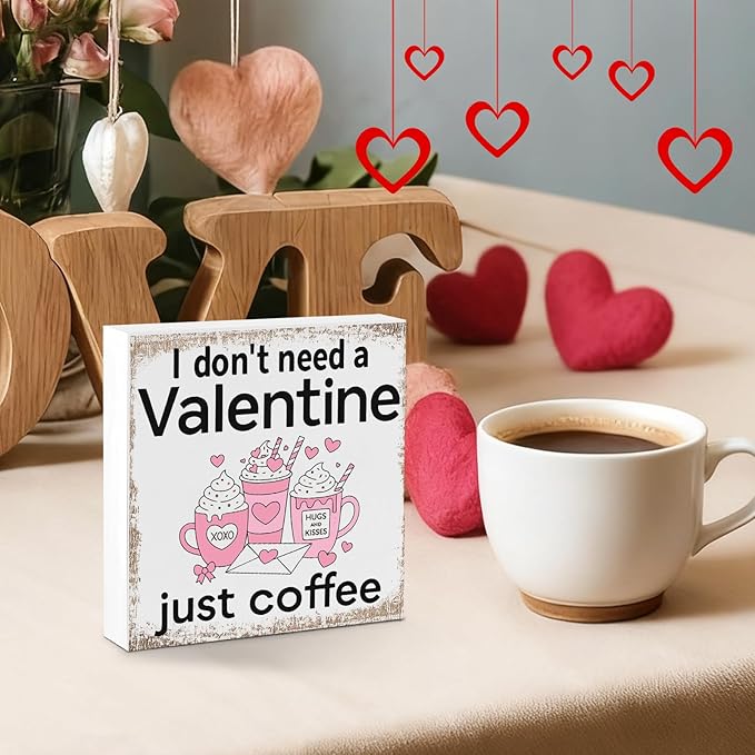 Valentines Coffee Desk Decor, Valentine's Day Gifts for Coffee Lover Bar Station, Valentine Home Office Table Sign for Kitchen Shelf Tiered Tray, Cafe Tabletop Decoration to Couples
