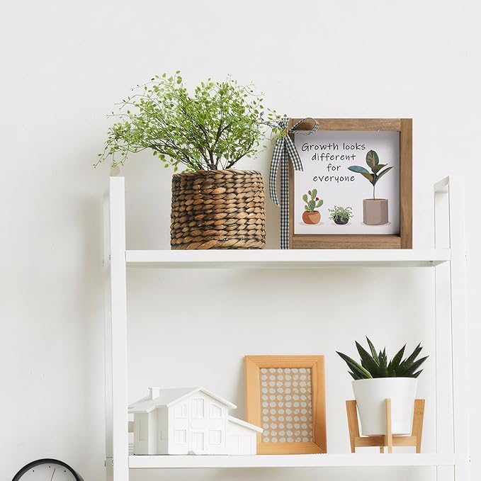 6 Inch Office Desk Decor, Wooden Growth Looks Different for Everyone Plant Sign, Rustic Motivational Art for Cubicle Table Shelf Classroom Inspirational Home Decorations