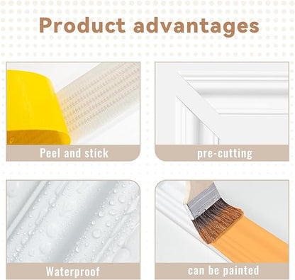 Peel and Stick Wall Molding Kit of 6 Frames,Premade Accent Wainscoting Panels, Ready to Molding Trim for Living Room Bedroom Corridor Home Interior Wall Panel Decor White (54x24in)
