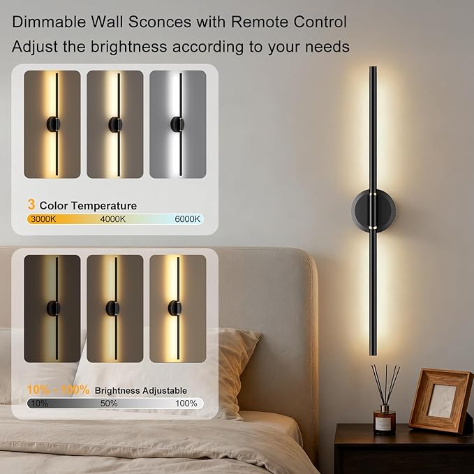 Battery Operated Wall Sconces Set of 2, Dimmable 6000mAh Rechargeable Wall Lights, LED Wall Lamp with Remote Control