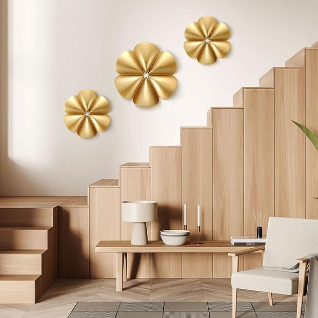 Fourluoo 3 Pack Gold Sunburst Mirrors for Wall Decor Circle Flowers Mirrors Decorative Gold Hanging Wall Art Flowers Mirror for Home Living Dinning Room Bedroom Bathroom Boho Decoration(Floral)