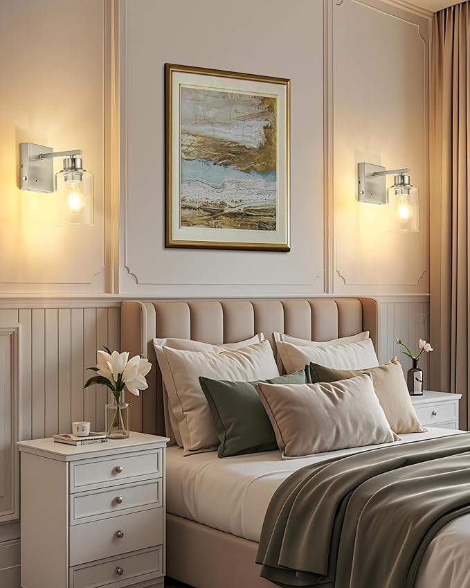 Wireless Wall Sconces, Nickel Battery Operated Wall Sconce Set of 2 with Timer Function, Easy Install Dimmable Rechargeable Wall Lamps for Living Room, Bedroom, Hallway, Entryway Decor 3000K