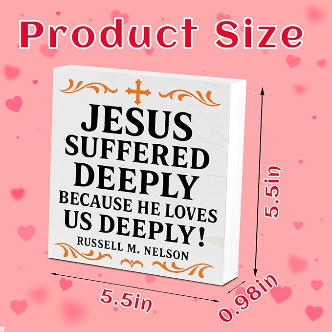 Valentines Desk Decor, Valentine's Day Home Office Table Sign for Wife Daughter from Dad Husband, Valentine Gifts Decorations for Porch Tiered Tray Shelf Party, Jesus Loves Us