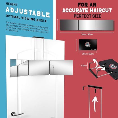 The 360 Mirror - 3 Way Mirror for Self Hair Cutting - Adjustable Trifold Barber Miror to Cut Your Own Hair - Tri Fold Self Haircut System for Men and Women Braiding - Three Sided Miror for Haircuts