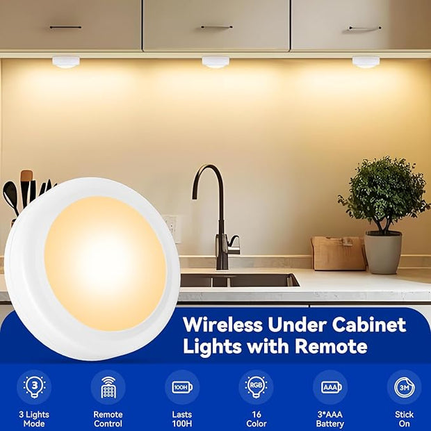 Puck Lights with Remote Control, 16 Color Changeable Wireless LED Light,Under Cabinet Lights, Battery Operated Light with Dimmer & Timmer Great for Closet, Bedroom,Kitchen(12 Packs)