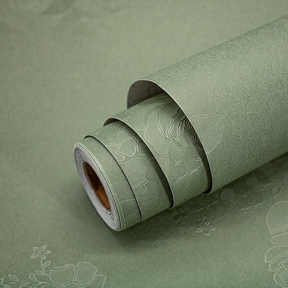 Green Flower Wallpaper Stick and Peel 17.7inch x 196.8inch Embossed Floral Stick Peel Contact Paper Solid Pure Waterproof Green Self Adhesive Wallpaper Flower Removable Shelf Vinyl Roll