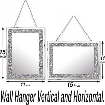 2 Piece Wall Mirrors, Crush Diamond Wall Décor Silver Decorative Mirrors for Living Room , Bedroom, Bathroom. (11”x15”)
