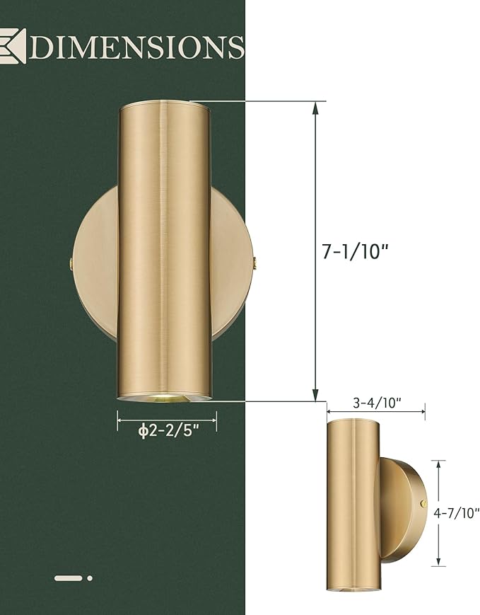 Wall Sconces Set of Two, 2-Light Brass Wall Sconce, Indoor Up and Down Wall Lamp, Wall Light for Bedroom Bathroom Stair Hallway, WL4830-2W-BB-2pk