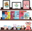 AZSKY Walnut Floating Shelves 24 Inch Picture Ledge Shelf for Wall Photo Shelves with Lip for Pictures Nursery Room Bookshelf Wood Wall Shelves Set of 3 for Bedroom Living Room Bathroom Kitchen