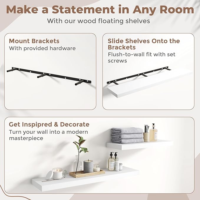 55 Inch Floating Shelves for Wall Set of 2, 8