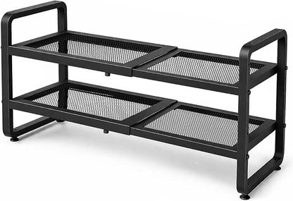 SNTD Shoe Rack - Expandable Shoe Organizer for Closet, Adjustable Metal Shoe Shelf Storage, Stackable Long Shoe Stand Holder for Garage, Entryway, Door Entrance (Black, 2-Tier)