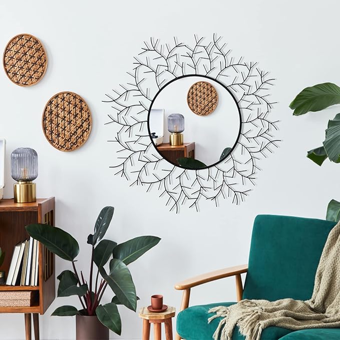 POZINO Round Wall Mirror, 30 Inch Circle Mirrors for Wall Decor, Black Metal Framed Accent Mirrors for Living Room Bedroom Entryway