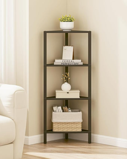 TUTOTAK Corner Shelf, 4-Tier Corner Bookshelf for Small Space, Narrow Display Corner Shelf Stand with Storage Rack, for Living Room, Bedroom, Black BS05BK004