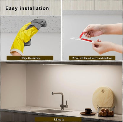 Under Cabinet Lights Plug in Cuttable 40 Inch Hand-Wave Ultra-Bright 1090lm 3-Color Flexible Silicone Slim Stick on Undercabinet LED Light Strip for Kitchen Counter / Sink, Under Shelf & Desk Lighting