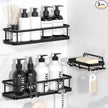 YASONIC Shower Caddy Adhesive, No Drill Bathroom Shower Organizers, with Removable Hooks and Soap Holder, Rust Proof Shower Shelves, Wall-Mounted Shower Holder, 3 Pack, Black