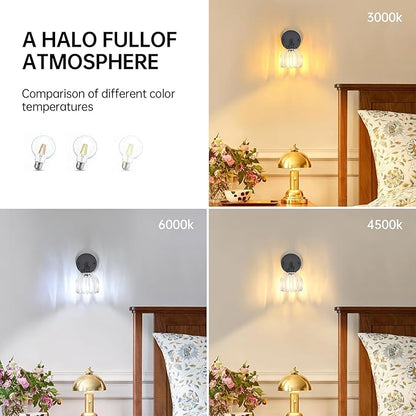 Vintage Wall Sconce with Transparent Tulip Glass Lampshade 180 Degree Adjustable Black Sconce Hradwired Modern Wall Lighting Fixture with Switch for Bedside Bedroom Doorway