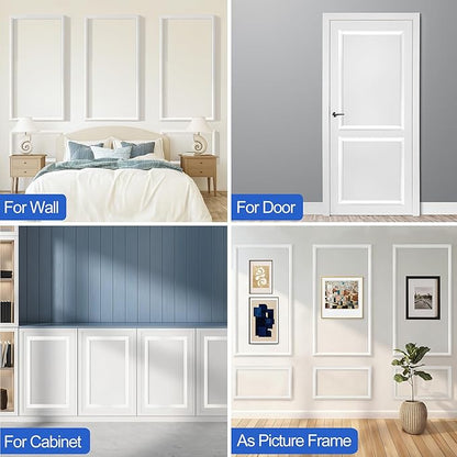 RELIANCER Peel and Stick Wall Molding Kit,30PCS Pre-Cut Door Molding Panels,3D Moulding Wainscoting Panel,Self Adhesive Walls Moulding Trim,Wall Modular Frames for Interior Walls Decor Home Bedroom