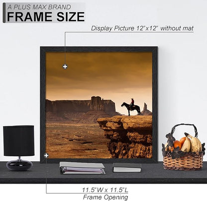 A PLUS MAX Square 12x12 Frame Set of 3, Black Engineered Wood Picture Frame for 12 x 12 Picture Poster Photo, Light Weight 12by12 Frame with Wood-grain for Wall - 3 Pack/Black/12 x12