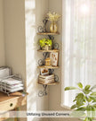 Alsonerbay Wall Mount Corner Shelves 4 Tier Floating Corner Storage Wood Shelves Decorative Rustic Radial Shelf in Cat Shape Carbonized Black