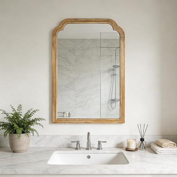 Wood Framed Bathroom Mirror for Wall, 24X36 Inch Rustic Wood Frame Wall Mirrors Decorative for Living Room, Vanity, Bedroom, Entryway and Farmhouse, Tempered Glass, Shatterproof