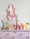 Wavy Mirror Wall Decor for Girly Bedroom, Small Cute Abstract Decorative Mirrors for Modern Apartment Nursery Room Decoration, Hanging Wall Art Above Dresser Desk Table Decor (Light Pink)