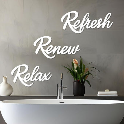 3 Pieces Bathroom Decor White Wooden Bath Room Sign Bathroom Wall Art Farmhouse Relax Renew Refresh Sign (White-large)