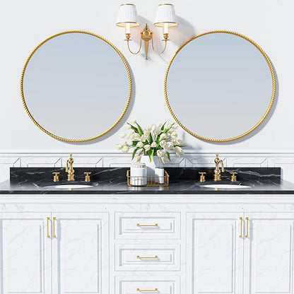 PROHOMEWARE Gold Round Bathroom Mirrors, 32 inch Circle Wall Mounted Hanging Mirror for Entryway, Living Room, Hallway, Bathroom, Bedroom