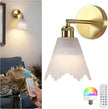 Vintage Battery Operated Wall Sconce with Milky Crystal Grid Glass Lampshade Rechargeable Battery Powered Wall Light with Remote Control for Bedside Bedroom Bathroom, Set of 1