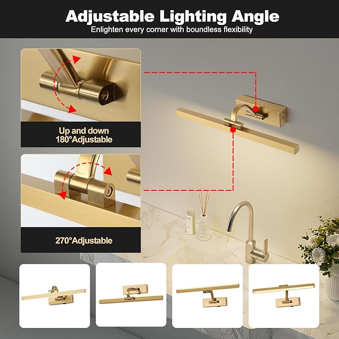 Picture Lights for Wall Battery Operated 3 Colors Dimmable Lights for Pictures On Wall 15.56 Inch Brass Art Lighting for Paintings Wireless Gallery Light Poster Lights with Remote and Timer