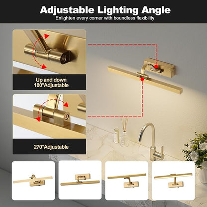 Picture Lights for Wall Battery Operated 3 Colors Dimmable Lights for Pictures On Wall 15.56 Inch Brass Art Lighting for Paintings Wireless Gallery Light Poster Lights with Remote and Timer