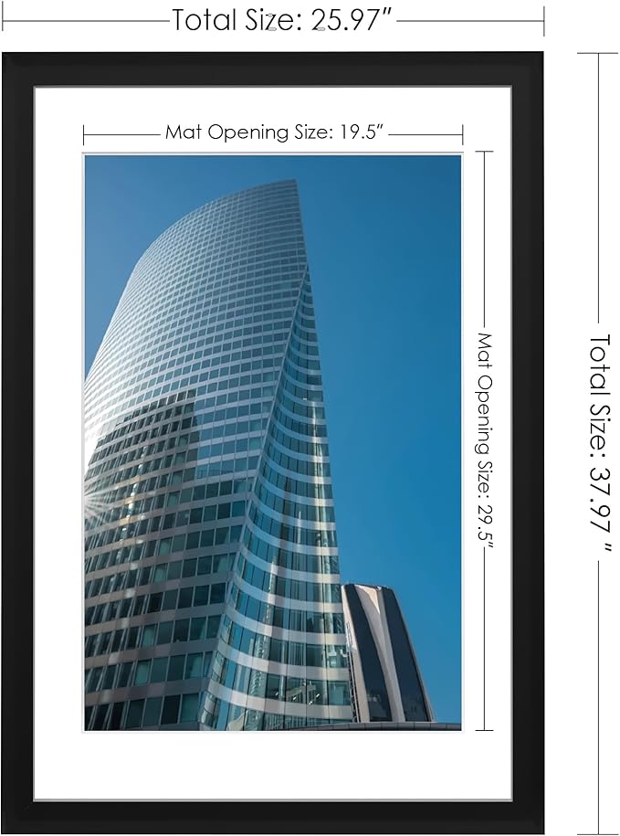 PEALSN 24x36 Poster Frame Set of 6, Display Pictures 20 x 30 with Mat or 24 x 36 without Mat, Poster Frames 24 x 36 inches for Wall Mounting Display, Black.