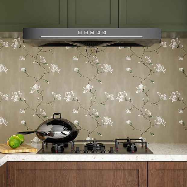 Floral Wallpaper Peel and Stick 17.5" x 118" Khaki Floral Contact Paper Vintage Self Adhesive Wallpaper Vinyl Waterproof Wall Paper for Bedroom Walls Cabinet Countertop Decor
