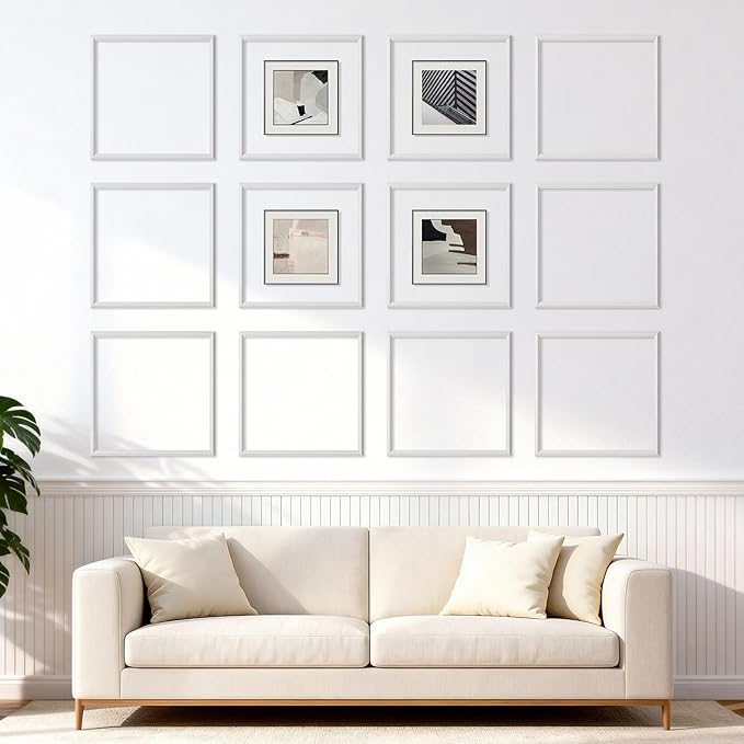 VEVOR Wall Molding 12 Pack, 20 x 20 in Wainscoting Panels Kit, Lightweight Paintable Polystyrene, Easy to Install, Waterproof Accent Wall Trim for Interior Décor Living Room, Bedroom, Home, White