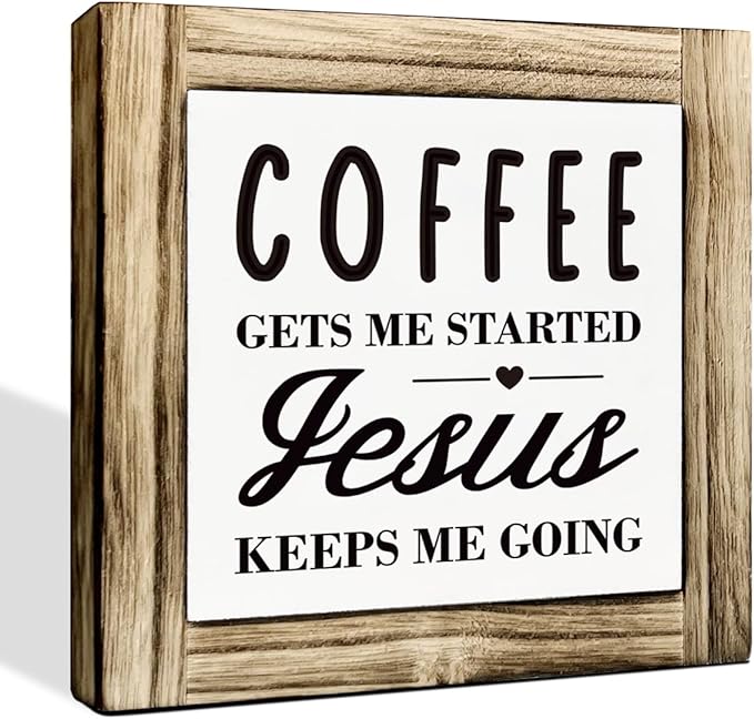 Coffee Gets Me Started Sign, Coffee Decor, Box Sign Wood Desk Sign Decor, Coffee Wood Sign, Funny Coffee Decor Sign, Religious Coffee Decor, Home Kitchen Decor, Coffee Bar Sign, Coffee Lover Gift