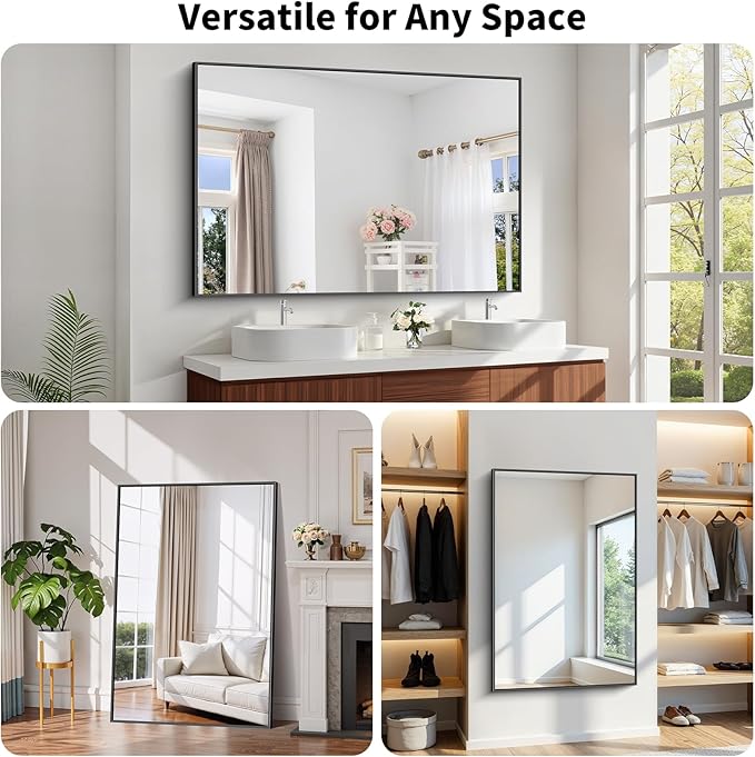 Koonmi Black Framed Bathroom Mirror - Shatterproof 36