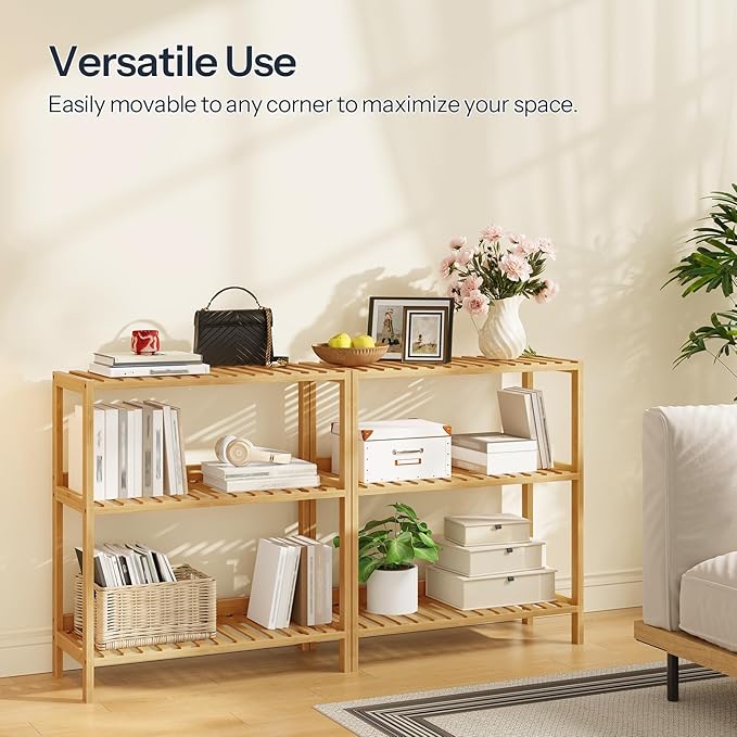 HOOBRO Bamboo Storage Shelf, 3-Tier Freestanding Shelving Unit, Multifunctional Storage Rack with Back Panel, 23.6 x 10.2 x 26 inches, for Bathroom, Living Room, Balcony, Kitchen, Natural YL94CJ01