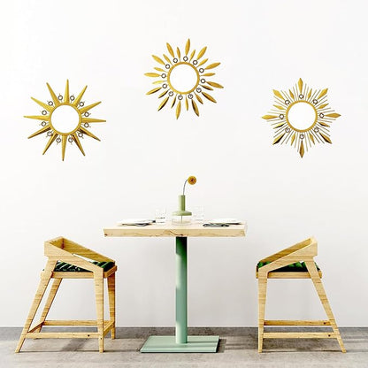 Champagne Gold Round Mirrors for Wall Art Pack of 3, Decorative Mirror Wall Valentine Decor& Vintage Room Decor, Sunburst Circle Mirrors Modern Valentine Gifts for Women & Moms