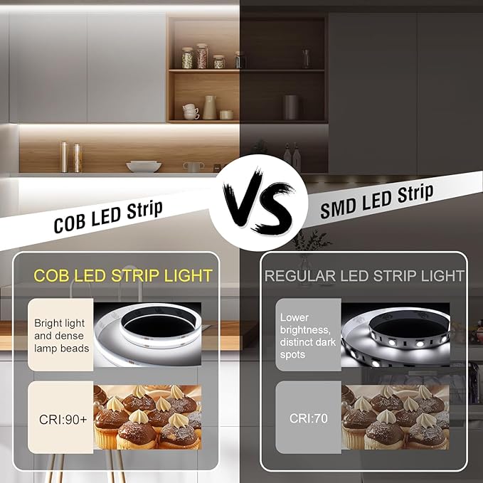 EJ's SUPER CAR COB LED Strip Lights, 4.92FT 3Pack 6000K Cool White Battery Powered LED Strip Lights Timer Dimmable Flexible Cuttable Tape Lights for Cabinet Shelves Bedroom