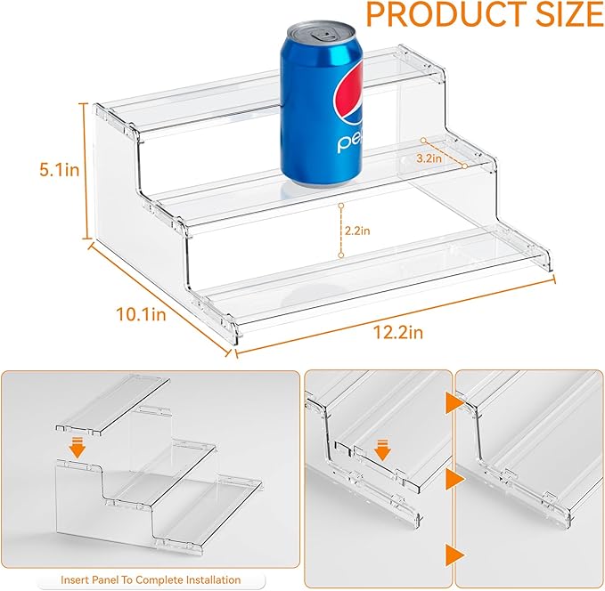 Yieach 3 Tier Spice Shelf Organizer for Cabinet,Pantry,Clear Acrylic Spice Rack Organizer and Tiered Spice Rack & Holder,Step Shelves for Vitamin,Medicine Bottle,Jar,Can,Condiment,Seasoning Shelf