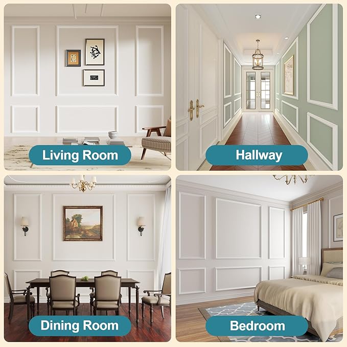 Precut Wall Molding Kit - Set of 12 Frames Paintable Wainscoting Panels Ready-to-Assemble Accent Wall Kit, Modern Molding Trim Decor for Living Room Bedroom Hallway Kitchen Island