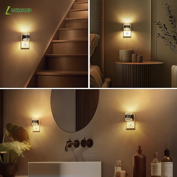 L LOHAS LED Night Light, 4 Pack 3000K Bubble Night Lights Plug into Wall, Acrylic Night Lights with Light Sensor, Adjustable Brightness,Soft White Plug in Nightlights for Rooms Bathroom Hallway