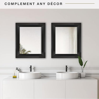 MCS Simplicity 21.5x25.5 Large Wall Mirror, Black & Beveled Detail Mirror, Vertical & Horizontal Wall Hanging Mirror for Bathroom, Bedroom & Livingroom