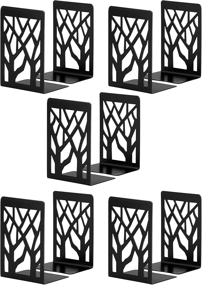 Book Ends, Bookends, Bookends for Shelves, Bookend, Book Ends for Heavy Books, Black Metal Book Shelf Holder Home Decorative, Book Stoppers for Shelves, Bookend Supports 5 Pair